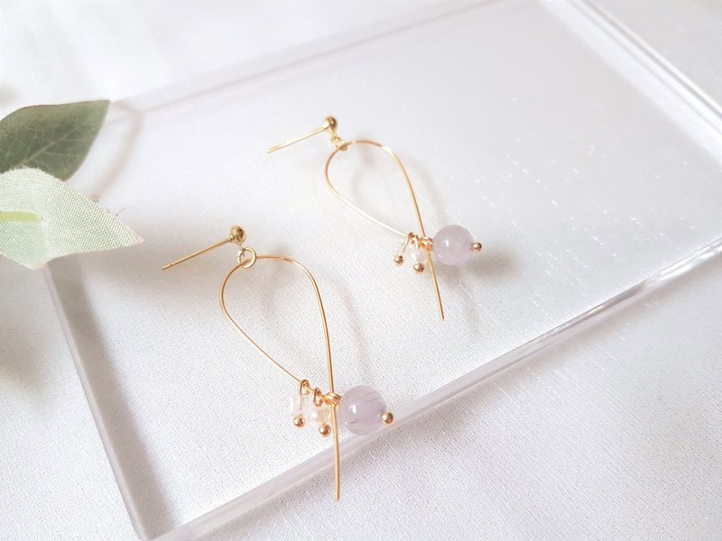 云淡风轻 · 珍珠 染色紫玉 软金属 耳环 - 耳环/耳夹 - 半宝石 紫色