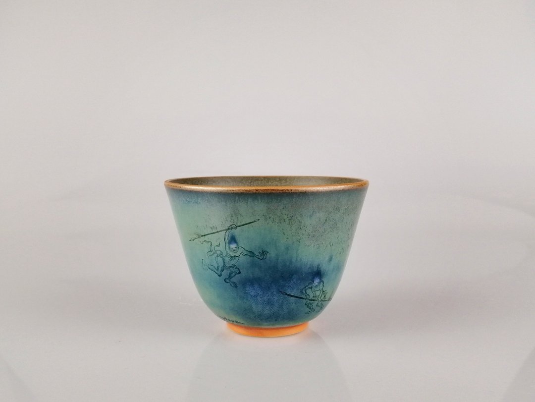 柴烧 手工 手绘 景德镇 等于堂 绿釉 天兵下凡主人杯 - 茶具/茶杯 - 瓷 绿色