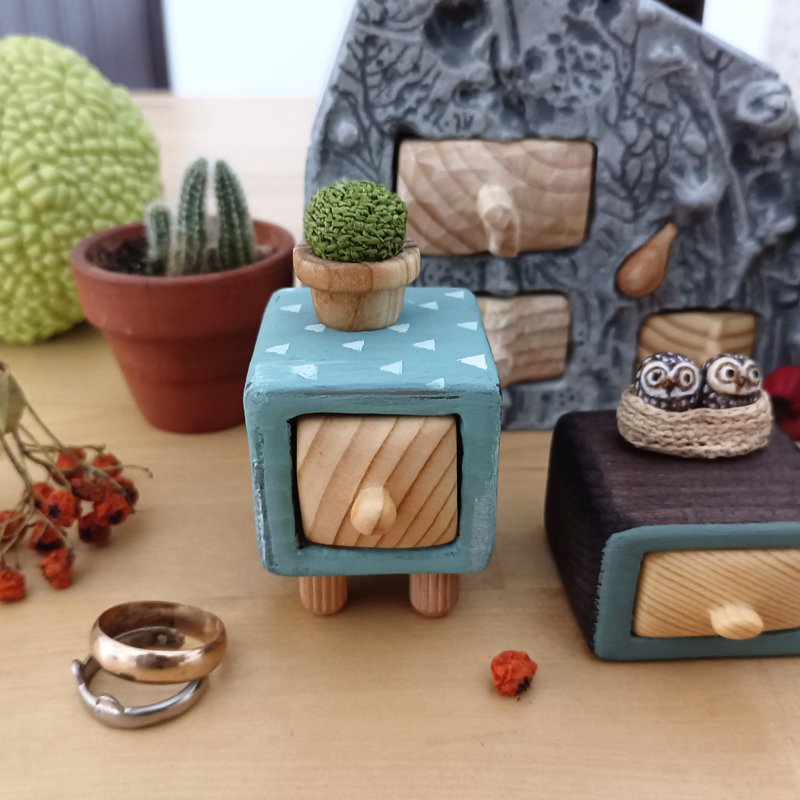 带仙人掌的微型木箱 - 摆饰 - 木头 蓝色