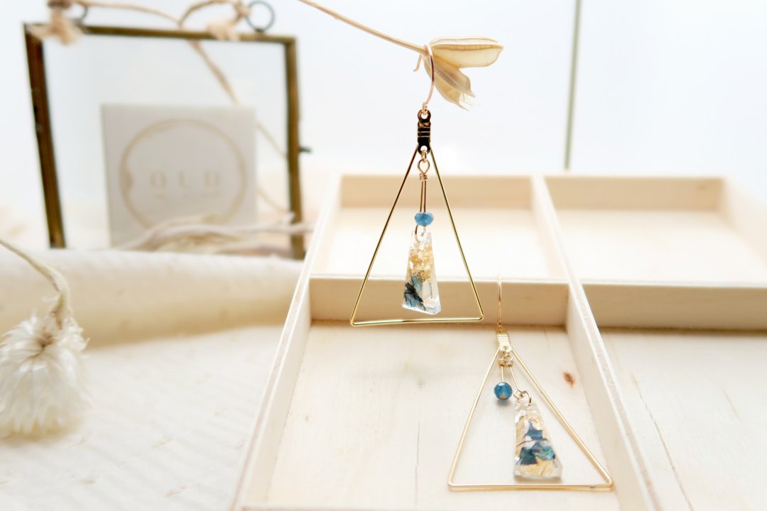 OUD原创.手工饰品.天然绿贝.14K包金防过敏三角造型耳环/耳夹 - 耳环/耳夹 - 贝壳 绿色