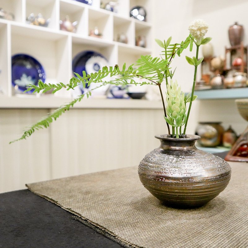 金石缘 电烧 手工创意茶席花器 金属铀 - 花瓶/陶器 - 陶 金色