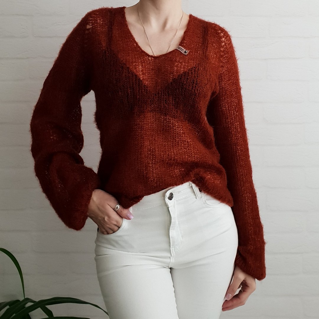 Women's lightweight terracotta mohair jumper. - 女装针织衫/毛衣 - 羊毛 咖啡色