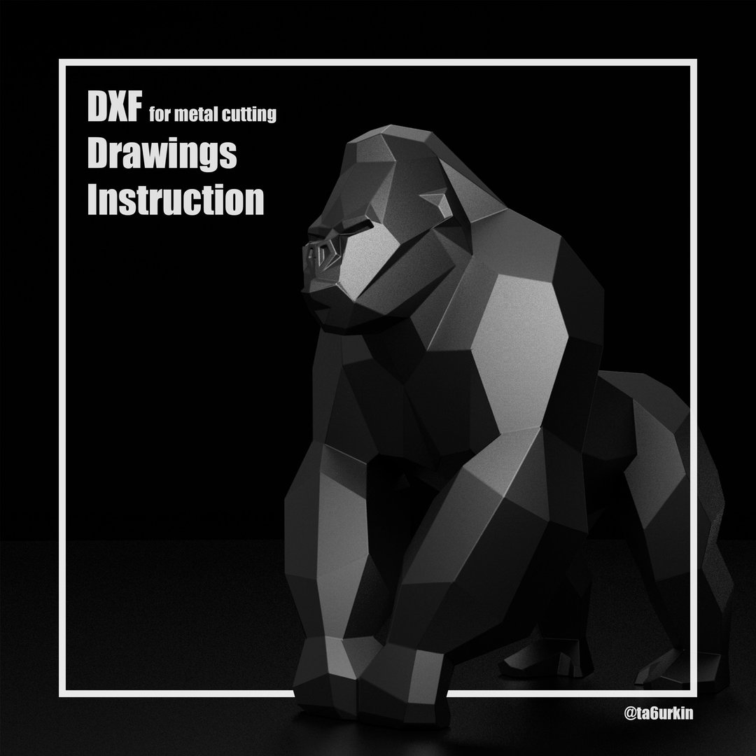 Sheet Metal Template Gorilla Sculpture Project Sculpture (dxf, PDF) - 图文模板设计 - 其他材质 