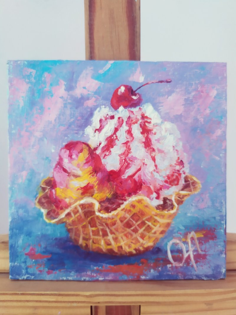 油画。水果甜点。冰淇淋。 - 海报/装饰画/版画 - 纸 红色