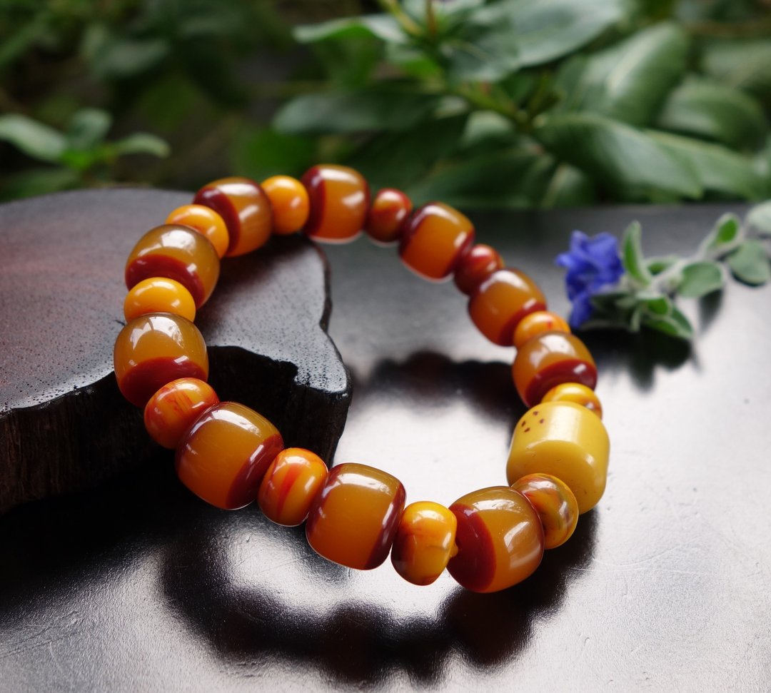 古董蜜蜡13.4克 琥珀 Amber 手串 手链 老蜜蜡 西藏老蜜蜡 贸易珠 - 手链/手环 - 其他材质 橘色