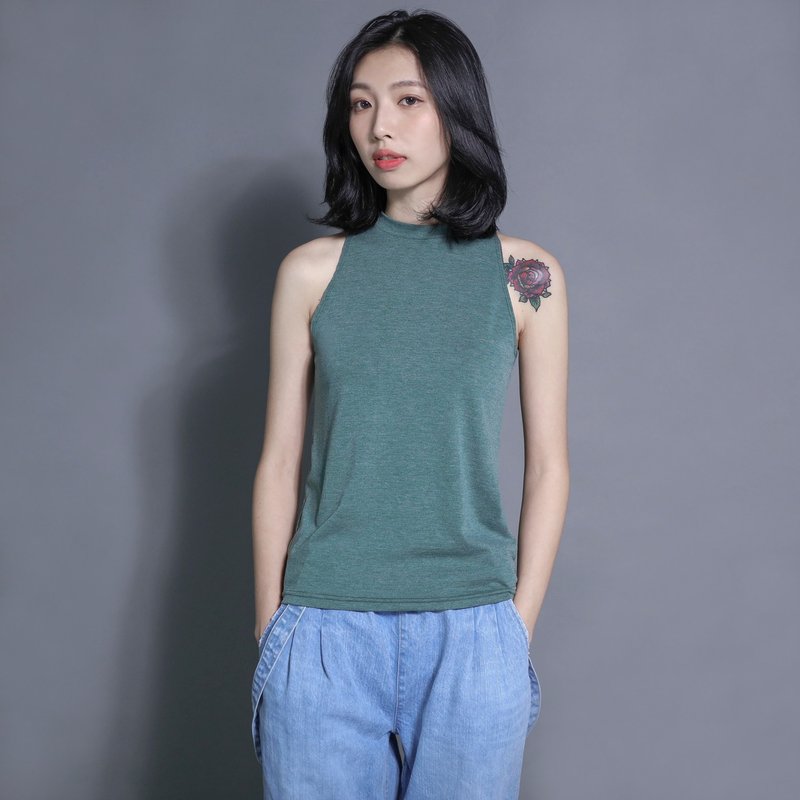 Origin 原点微领削肩背心_7SF113 - 女装背心 - 棉．麻 绿色