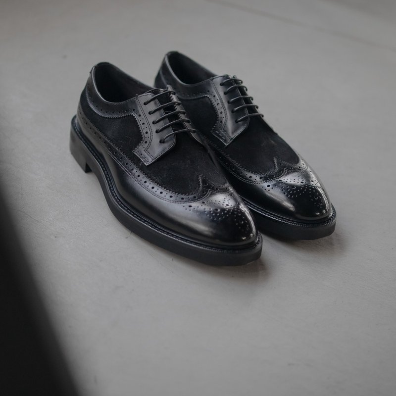 出清【福袋】3折 布洛克雕花鞋  长翼纹德比鞋_黑 - 男款皮鞋 - 真皮 黑色