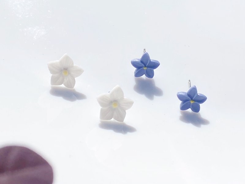 手工陶瓷 蓝色白色小花 耳针 - 耳环/耳夹 - 陶 蓝色