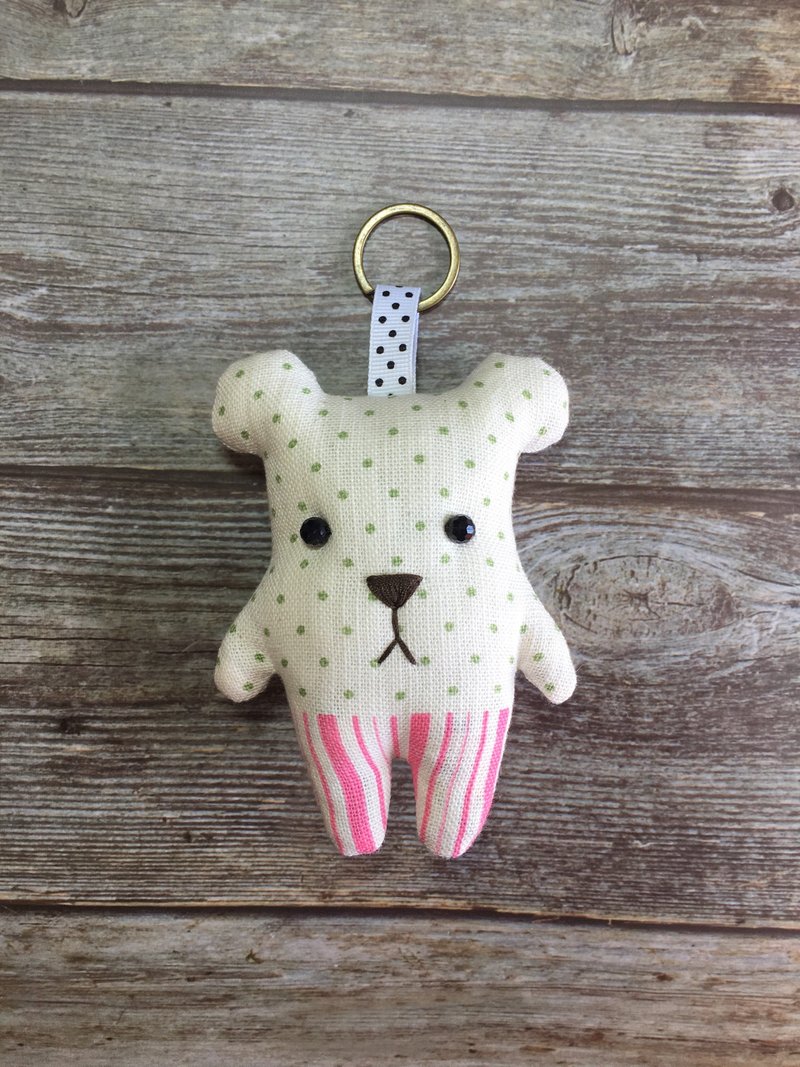 +直条纹裤+熊熊钥匙圈 - 吊饰 - 棉．麻 白色