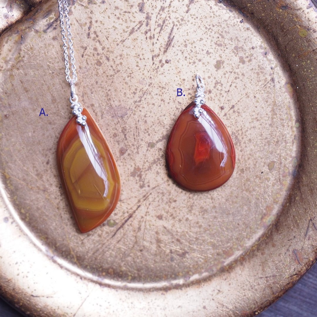 天然战国红玛瑙 手工纯银项链 Natural Red Agate Sterling - 项链 - 半宝石 红色
