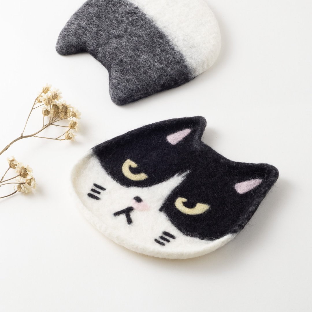 【定制化自家猫咪】羊毛毡猫头置物盘 - 全手工 原创设计 - 收纳用品 - 羊毛 多色