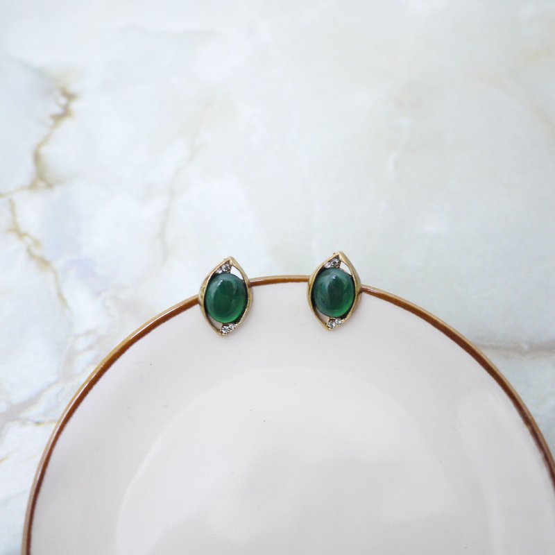 复古简约绿玛脑耳环 - 耳环/耳夹 - 其他金属 绿色