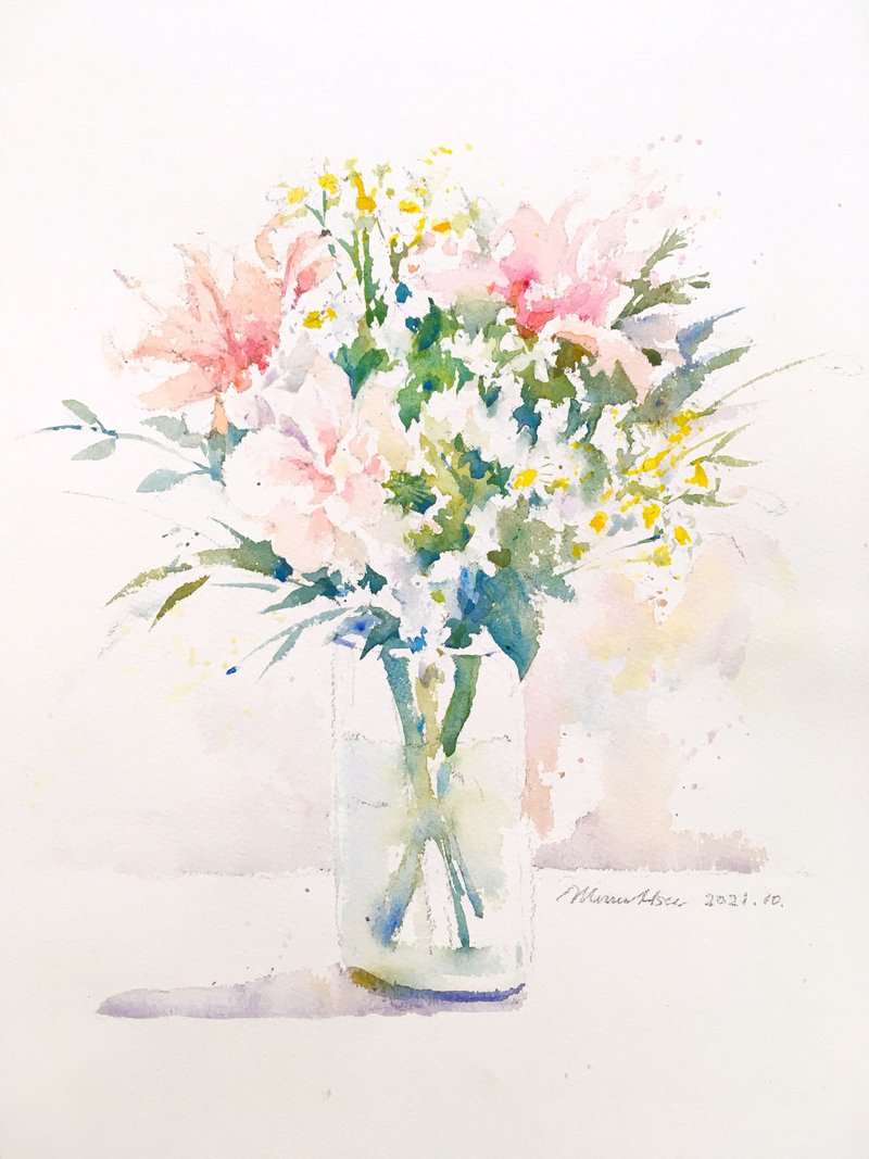 在线课程。呜呜老师的植物系水彩课-花花篇2.0(可加购材料包) - 插画/绘画/写字 - 纸 粉红色