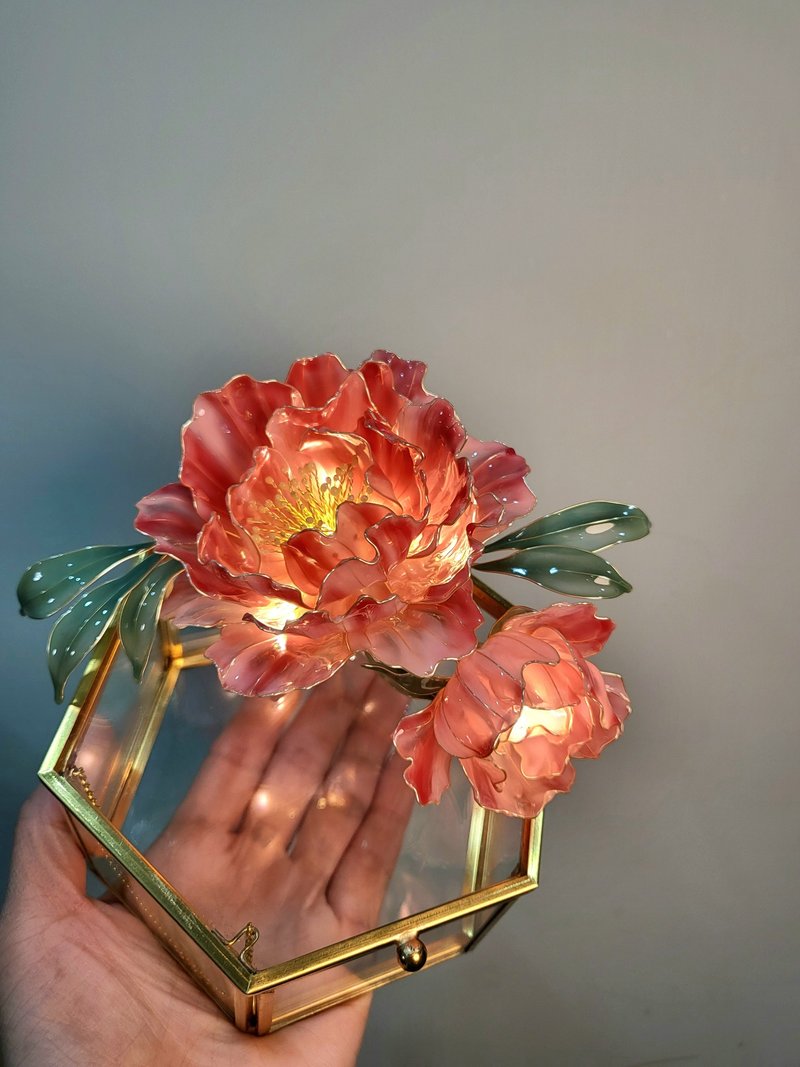 【沾浸艺术•玻璃饰盒】牡丹花。小夜灯。生日礼物 - 其他 - 树脂 