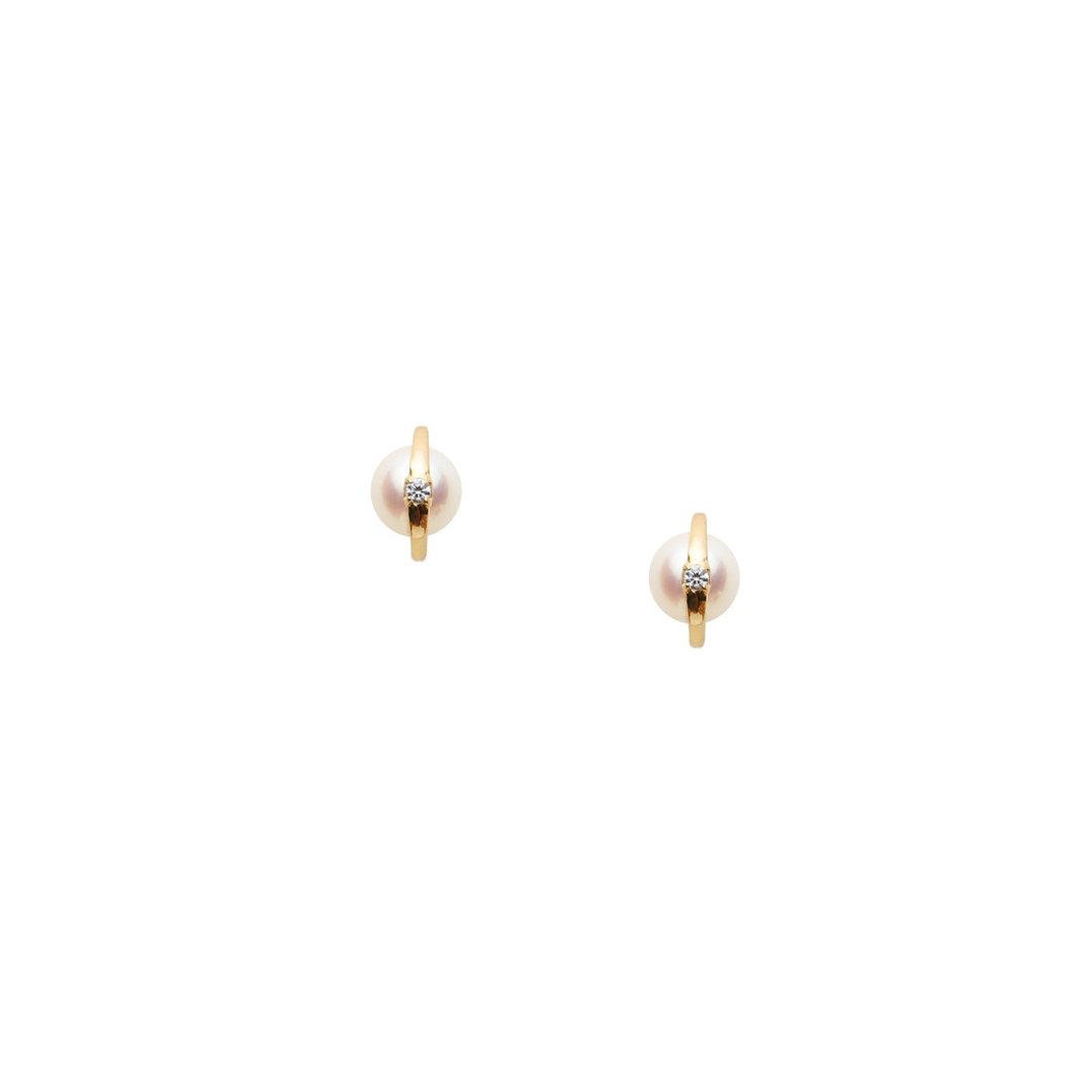 简约镶钻珍珠耳环 925银厚镀18K金 Botone Pearl Earri - 耳环/耳夹 - 珍珠 金色