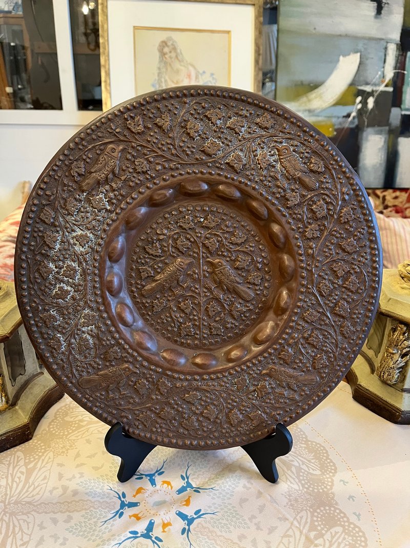 英国近代手工雕刻铜盘一对飞鸟样式 - 摆饰 - 铜/黄铜 金色
