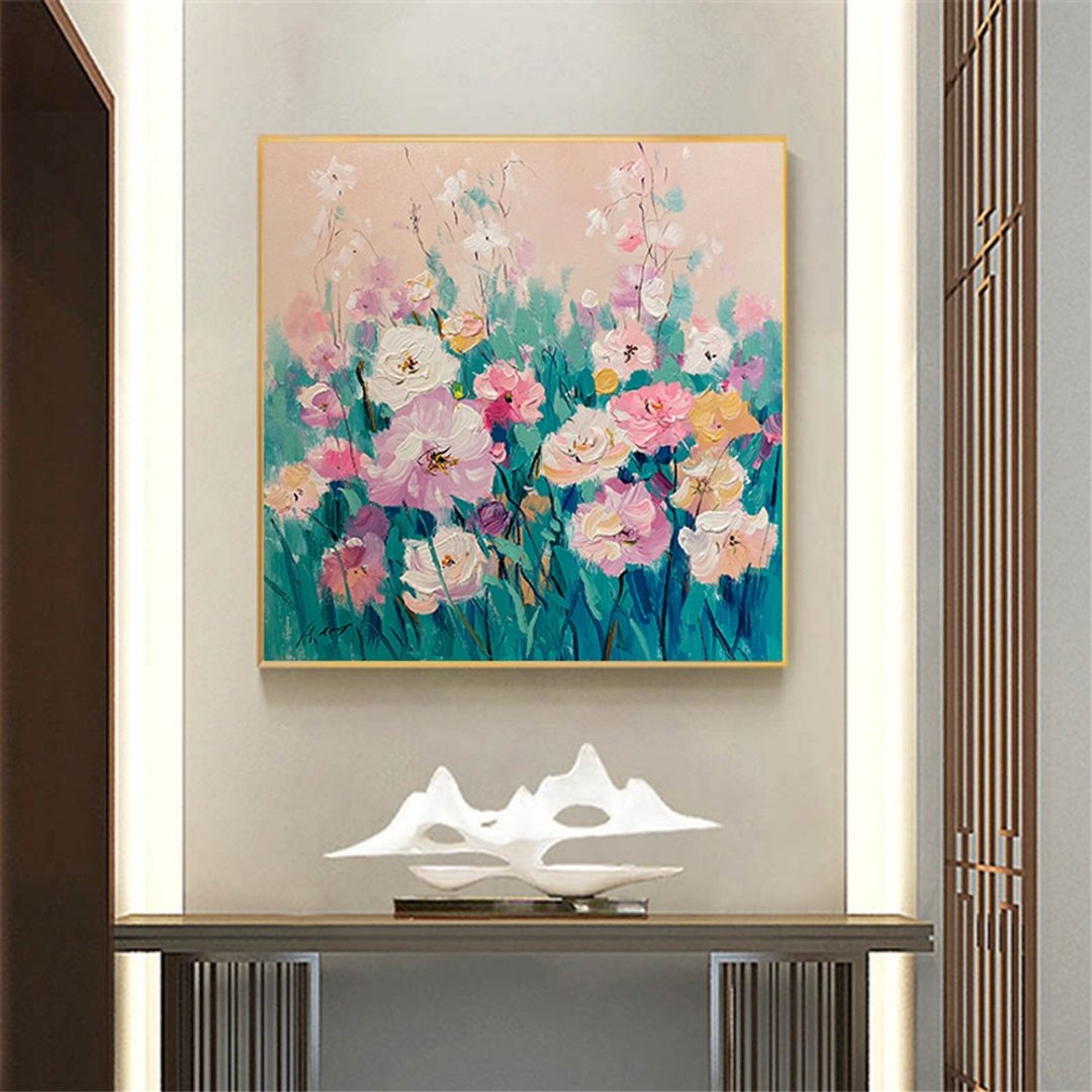 花语 手绘花卉装饰画肌理抽象画餐厅客厅挂画现代田园风治愈风 - 海报/装饰画/版画 - 亚麻 