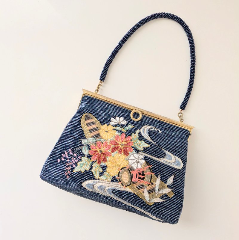 复古 串珠包 花筏 蓝色 派对包 宴会包 手工制作 串珠刺绣 怀旧 - 手提包/手提袋 - 其他材质 蓝色