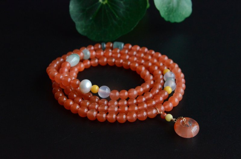 【漫漪】天然南红樱桃红4圈手串手链项链 - 手链/手环 - 宝石 红色