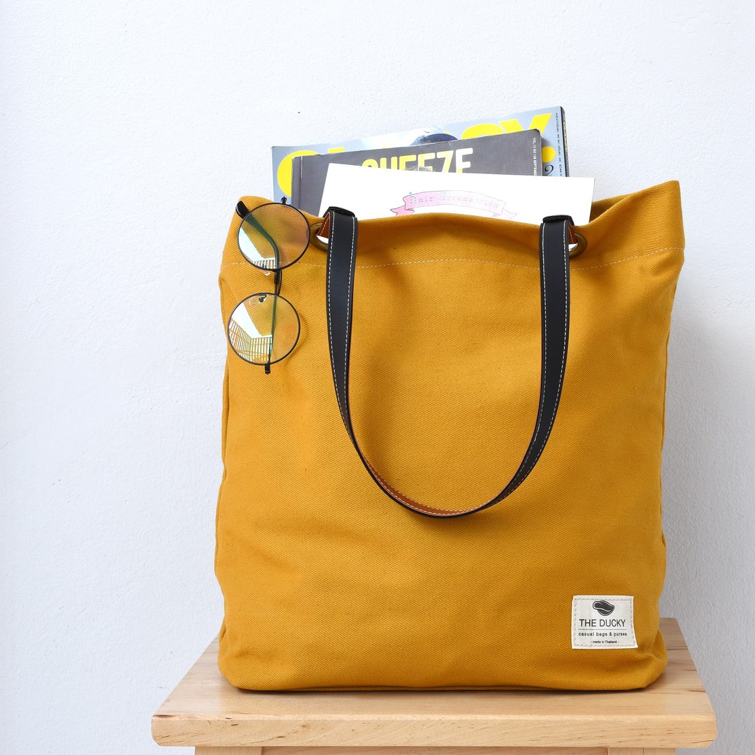 ducky basic tote - 芥末 - 手提包/手提袋 - 棉 黄色