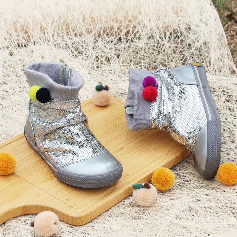 彩球亮片鞋 – 璀璨奢华银 童鞋/童靴 - 童装鞋 - 棉．麻 银色