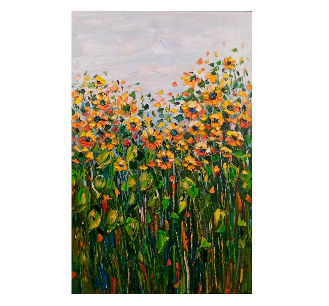 的向日葵油画花卉绘画原创艺术花卉艺术品 Anna Antonova - 墙贴/壁贴 - 棉 黄色