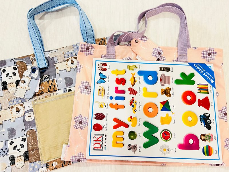 开学万用袋五件组 幼儿园收纳袋 旅行收纳袋 - 束口袋双肩包 - 棉．麻 