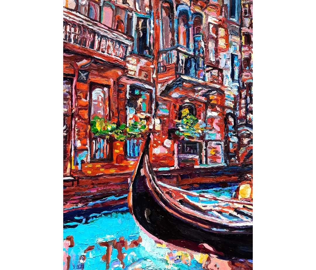 Italy Painting 意大利景观 Original Art Gongola Painting Venice Art Impasto Oil Art - 海报/装饰画/版画 - 其他材质 咖啡色
