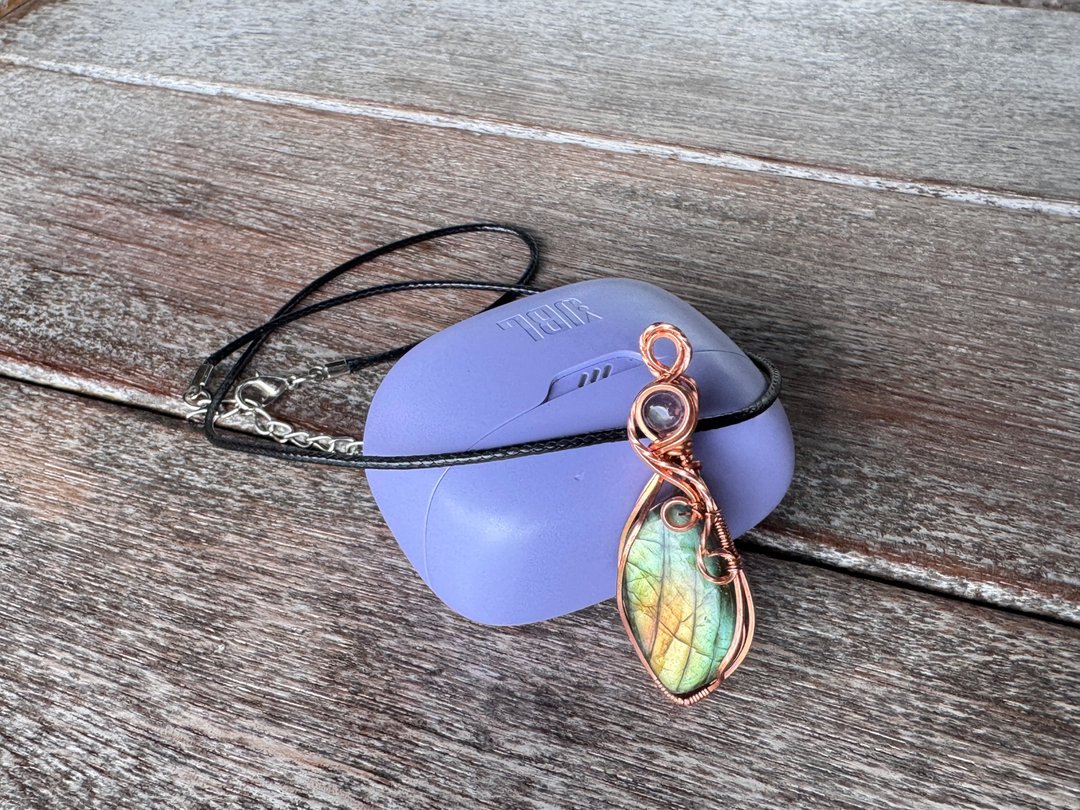 260207 wire wrapping 堇青石 拉长石 铜线 绕线 吊堕 - 项链 - 铜/黄铜 绿色