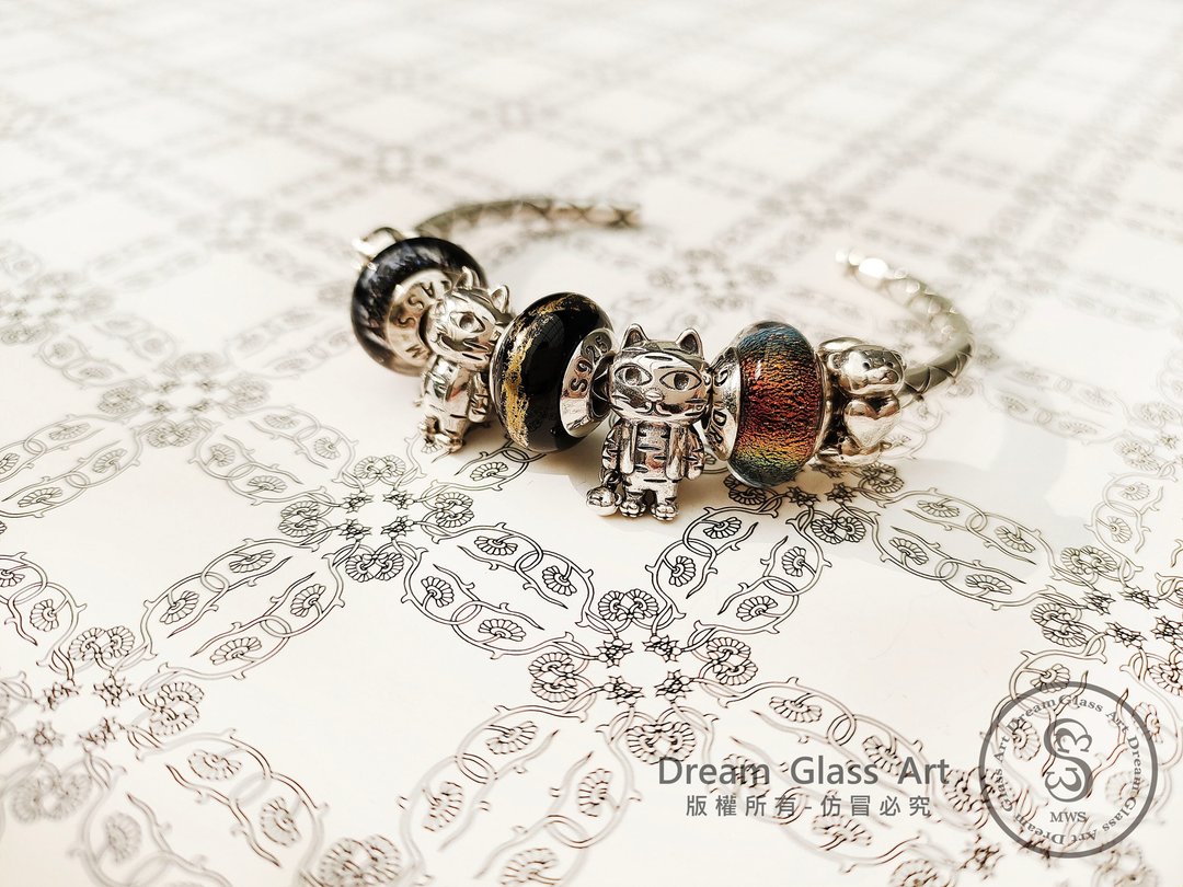 DreamGlassArt*旅行猫SBB-190508 - 手链/手环 - 其他金属 银色