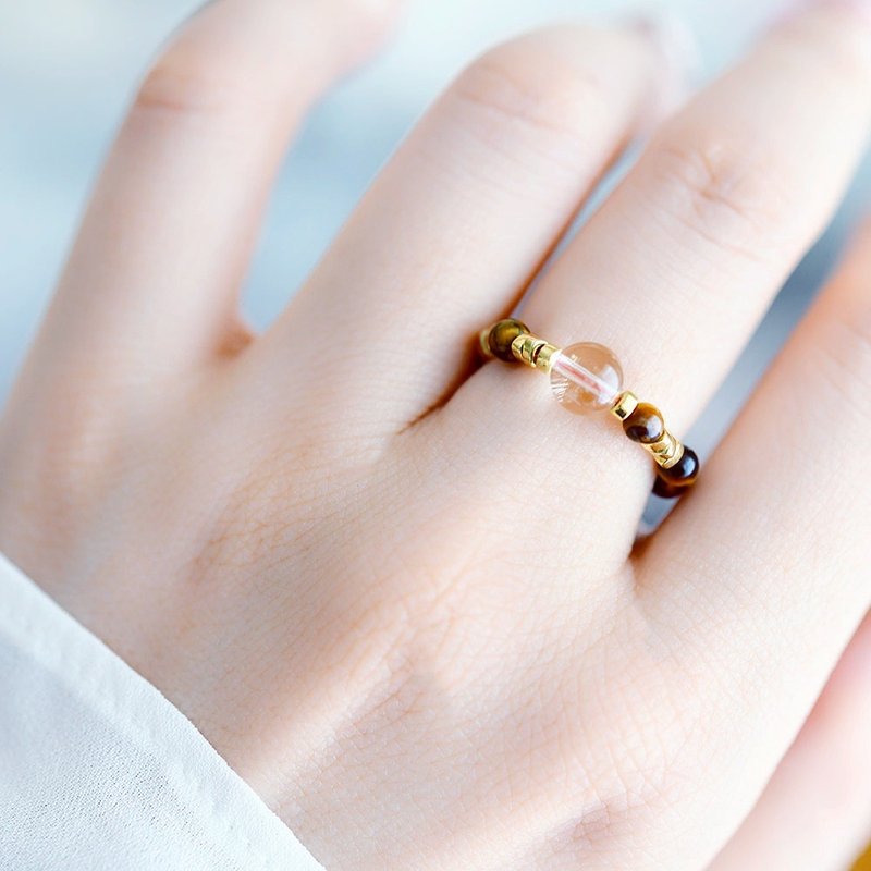 象征繁荣与财富的虎眼石与黄水晶戒指 小指戒 - 戒指 - 其他金属 咖啡色