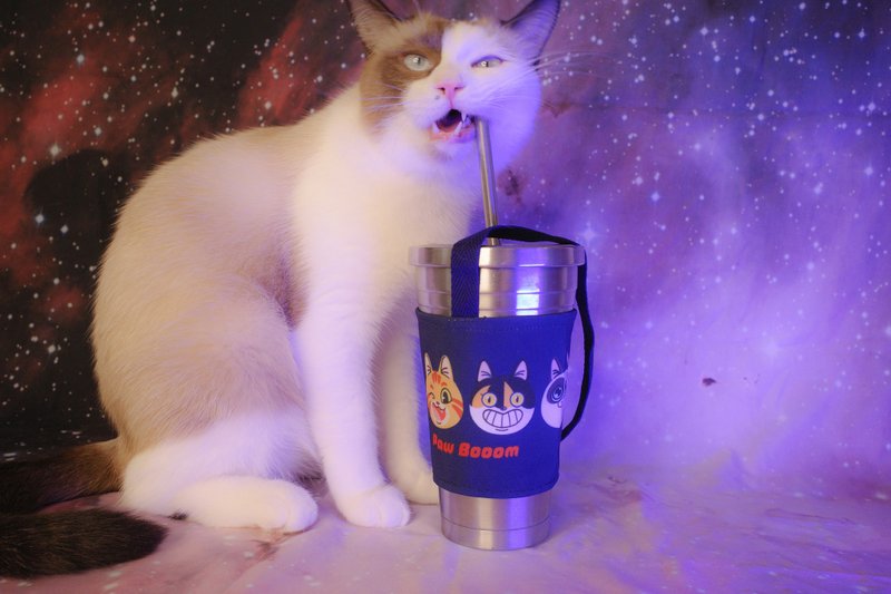宇宙猫咪 - 宇宙猫咪大头 环保杯套 饮料杯袋 提袋 - 其他 - 棉．麻 蓝色