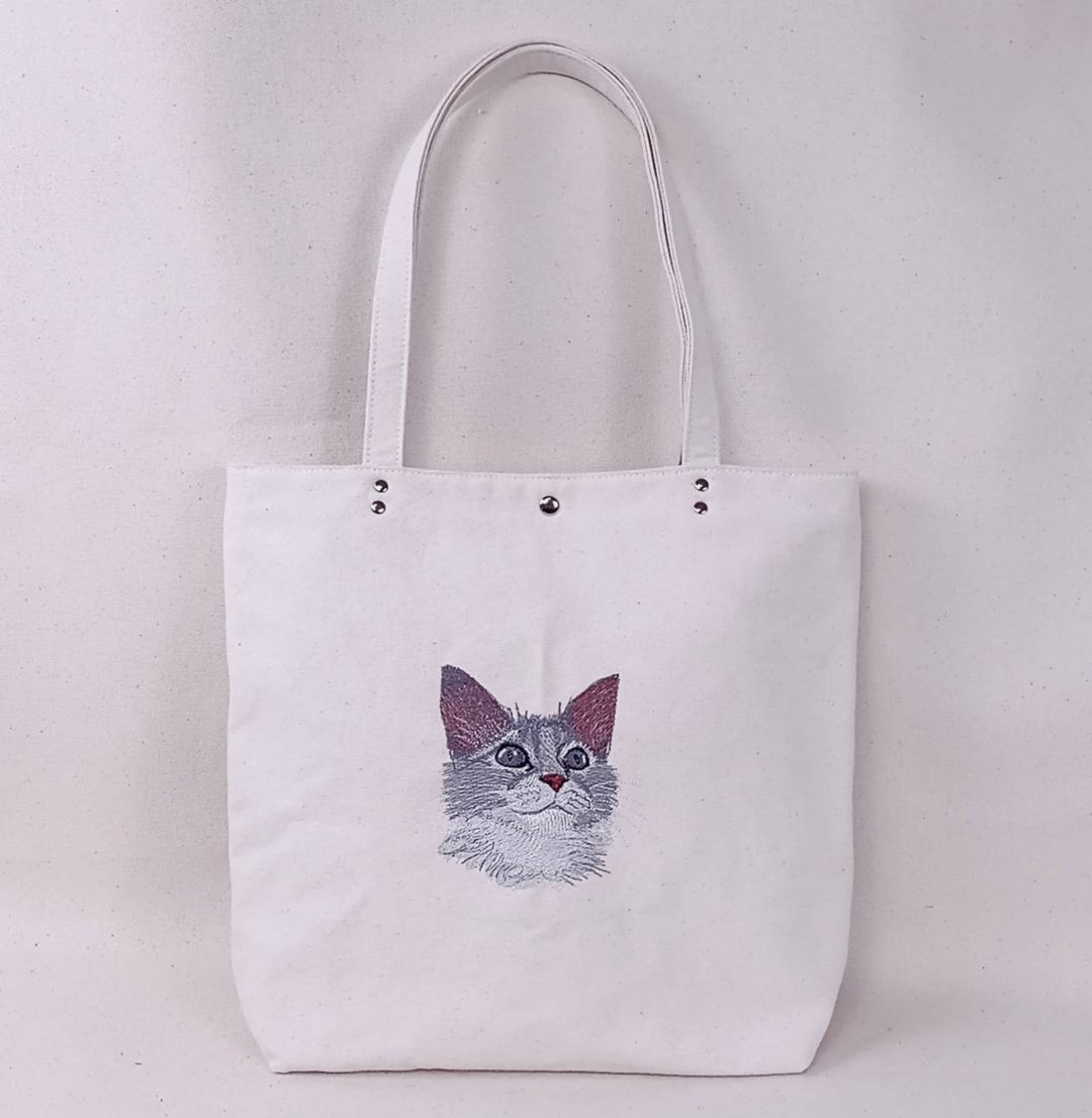猫  刺绣  手提袋  补习袋 帆布包 (小) - 手提包/手提袋 - 棉 