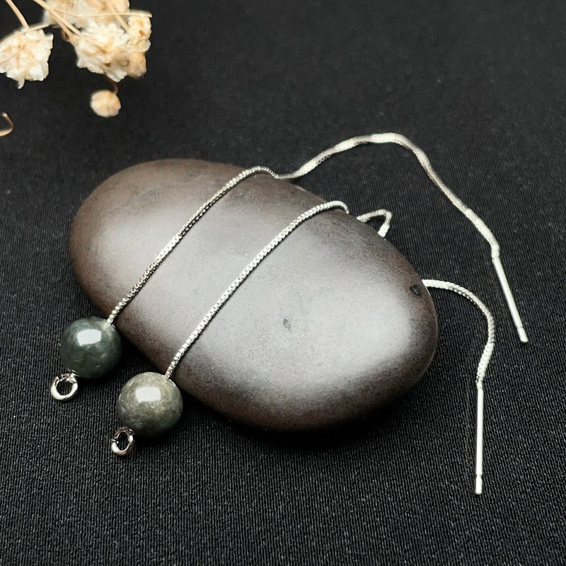 冰糯种翡翠珠925纯银链耳环 | 天然缅甸玉翡翠A货 | 送礼 - 耳环/耳夹 - 玉石 绿色