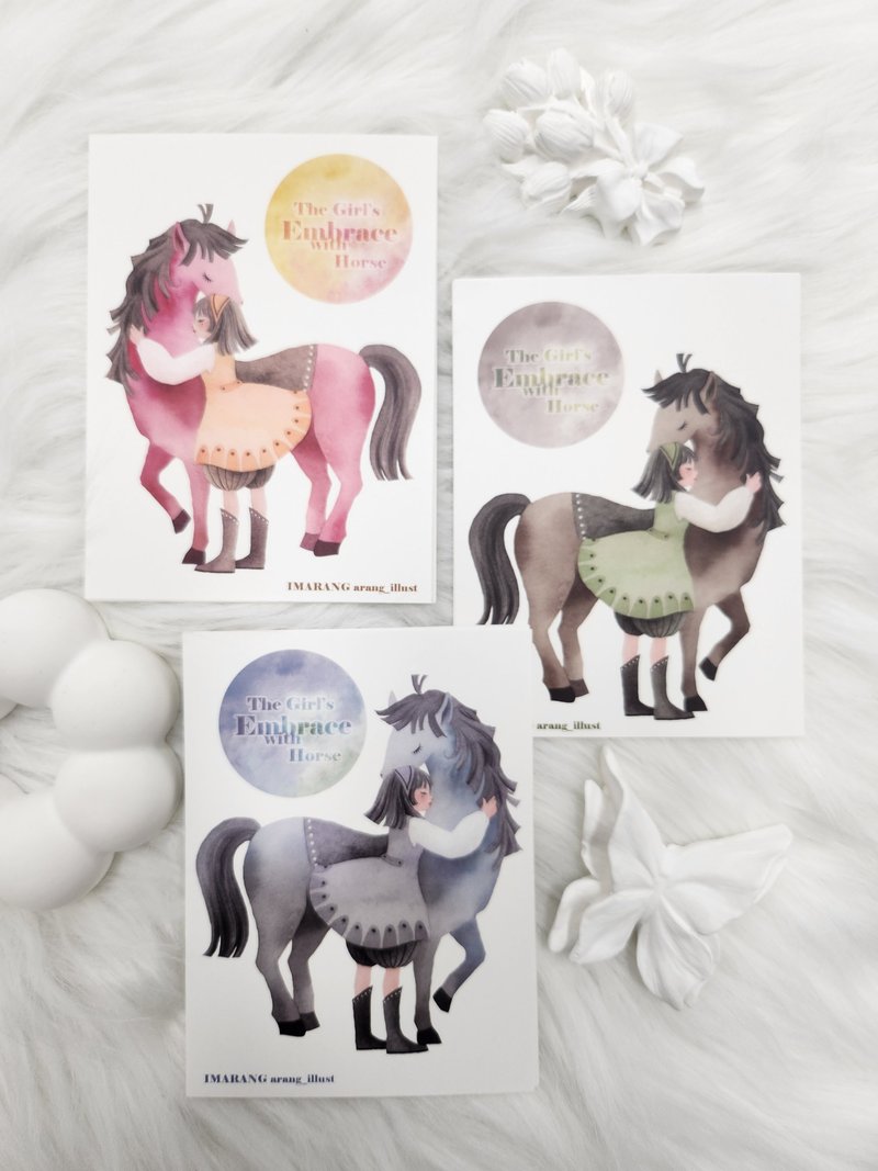 女孩与马的拥抱 - 卡片/明信片 - 纸 