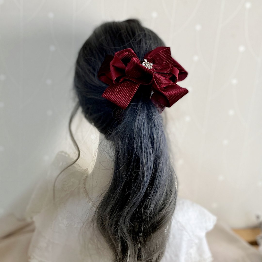酒红/ 绒质立体蝴蝶结香蕉夹仙女夹 发夹 大肠圈 发圈 马尾勾 - 发饰 - 其他材质 红色