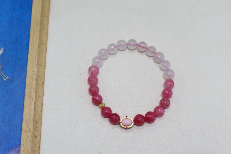 天然原矿蔷薇辉 粉澳宝蛋面纯银玫瑰设计单圈手持手串手持s - 手链/手环 - 半宝石 粉红色