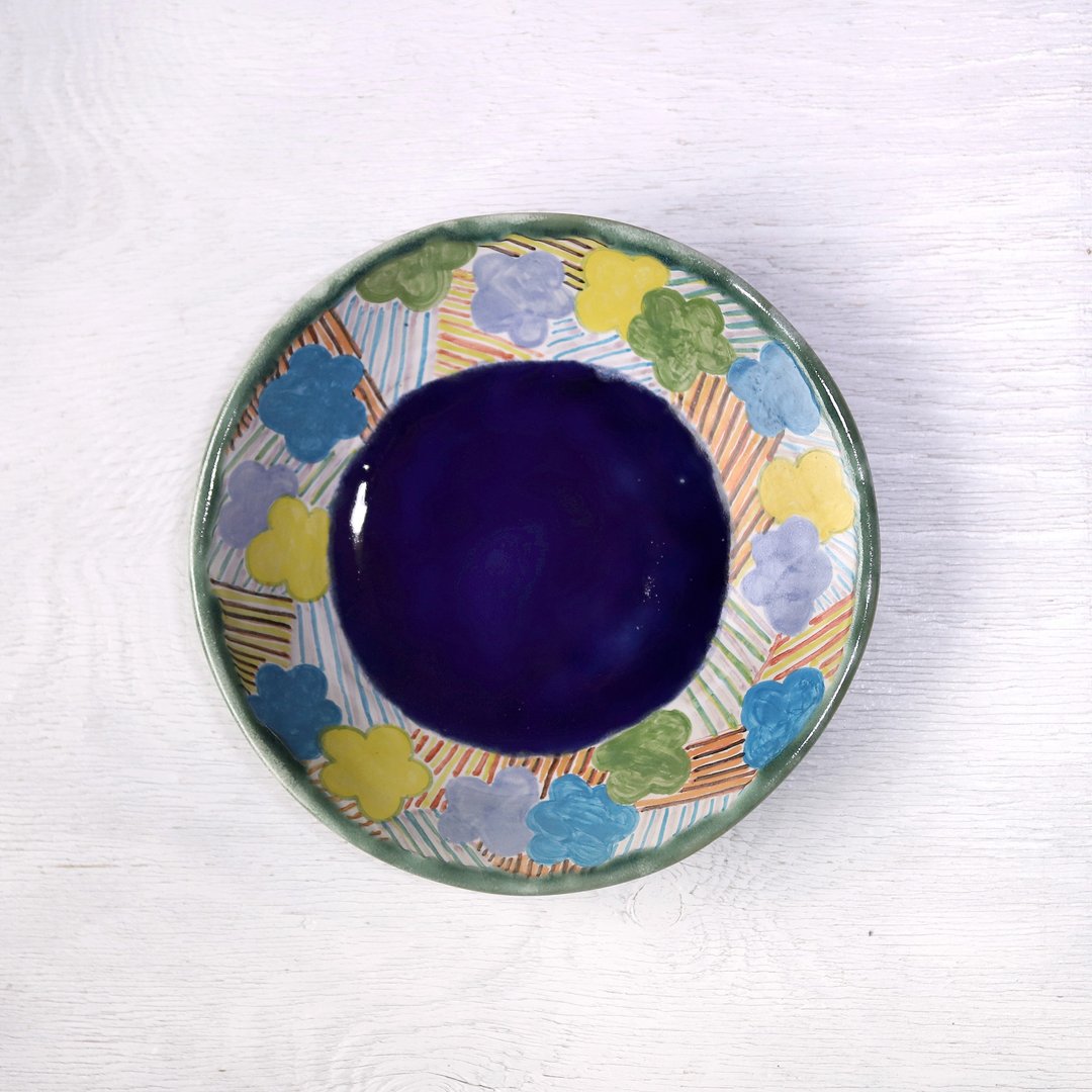 Plum Blossom Scattered Slanted Lines / Overglaze Deep Dish - 盘子/餐盘/盘架 - 陶 多色