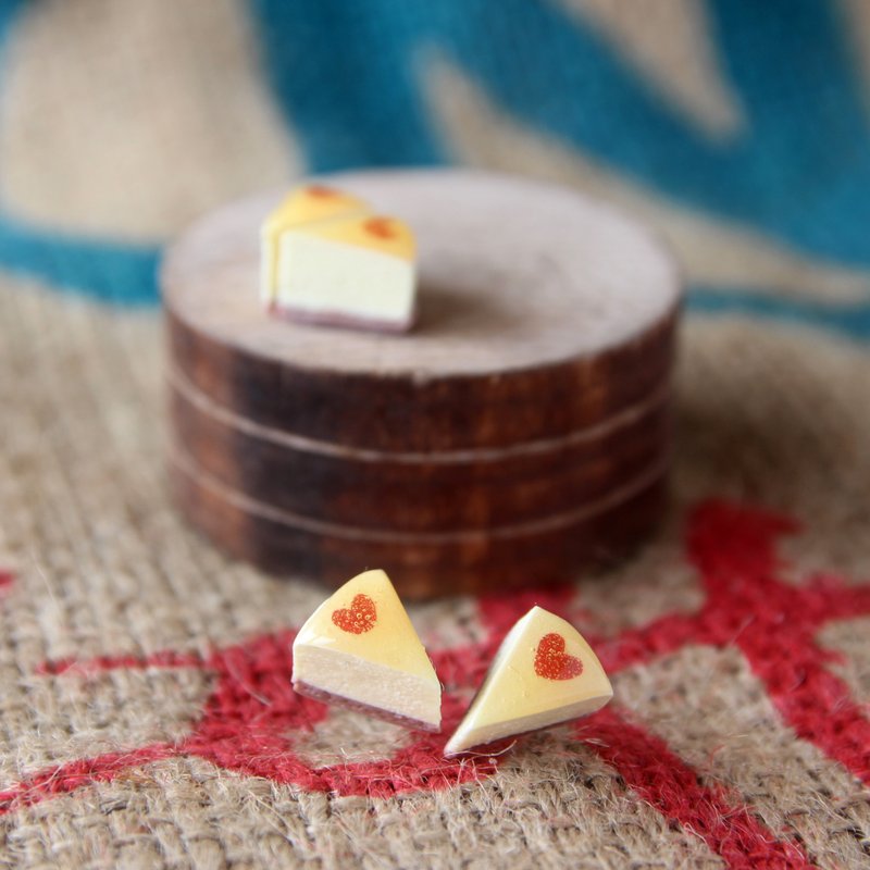 全手工爱心经典奶酪蛋糕耳环-不锈钢耳针 - 耳环/耳夹 - 粘土 多色