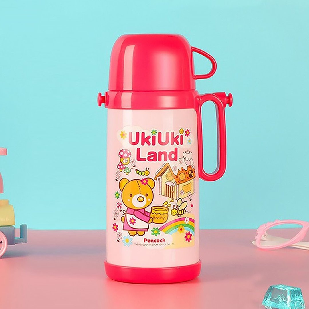 【孔雀Peacock】580ML 儿童保冷保温杯水壶 桃红小熊 - 保温瓶/保温杯 - 不锈钢 粉红色