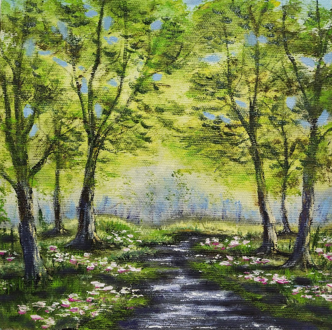 橡树绘画树木原创艺术景观墙艺术 30x30 厘米/12 x 12 英寸 - 海报/装饰画/版画 - 棉 多色