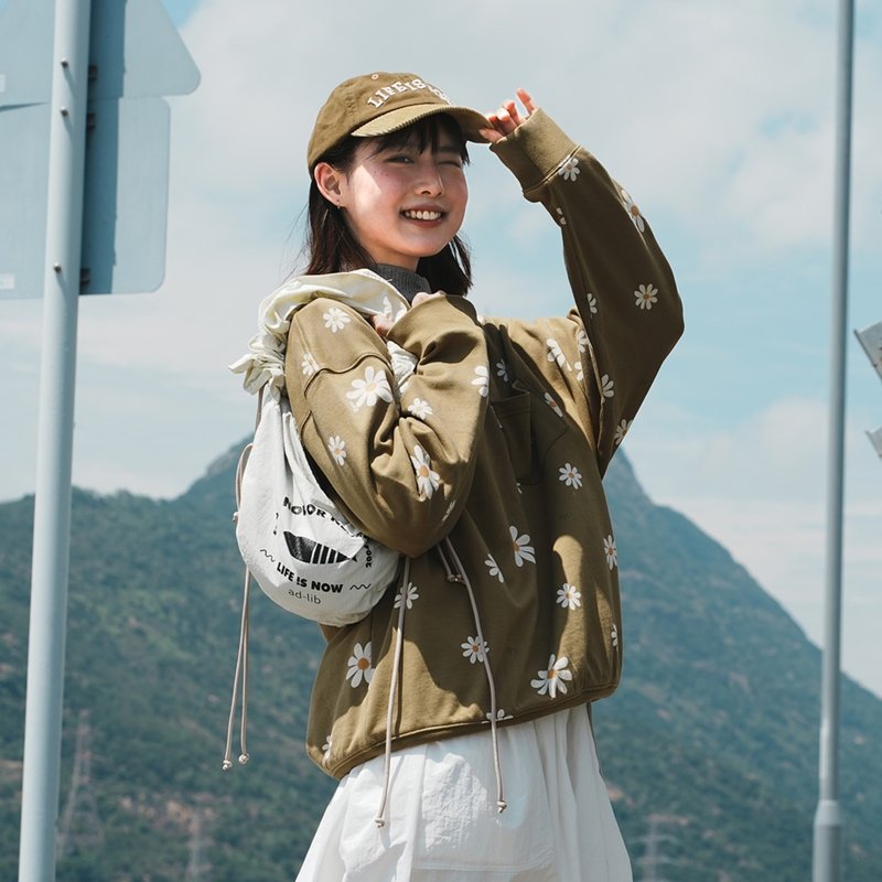 【清新雏菊】雏菊印花卫衣 - 卡其色//黑色  (SW477) - 中性连帽卫衣/T 恤 - 棉．麻 卡其色