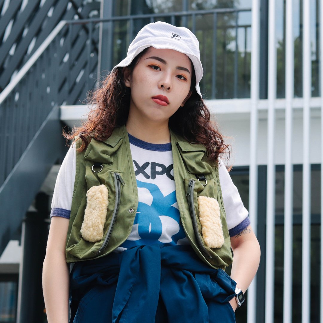 Columbia钓鱼背心/滚边T-shirt,复古背心搭配【Tsubasa.Y古着屋】 - 女装背心 - 棉 绿色