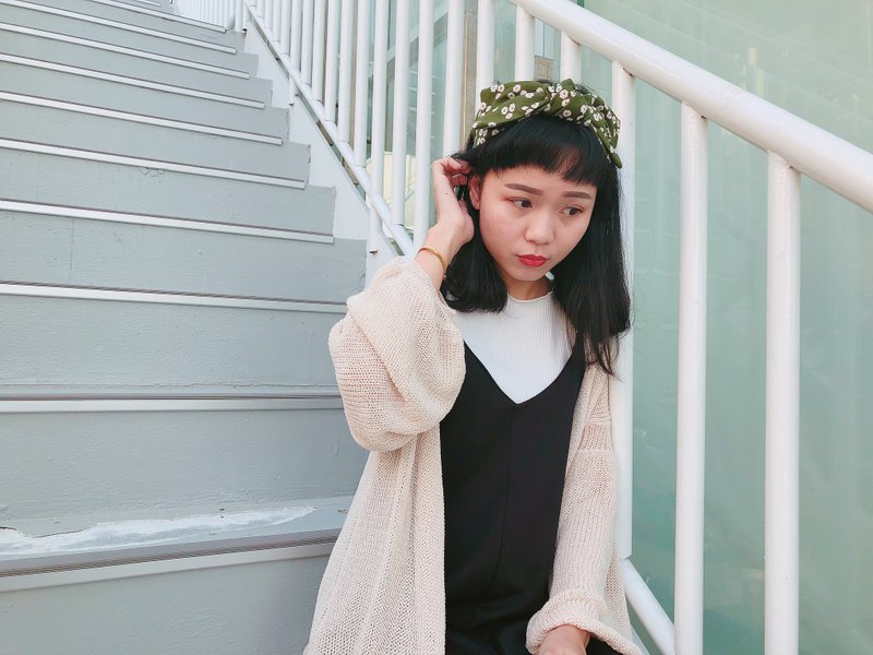大蝴蝶扭结发带_簇花纷纷_深抹茶 - 发带/发箍 - 棉．麻 绿色