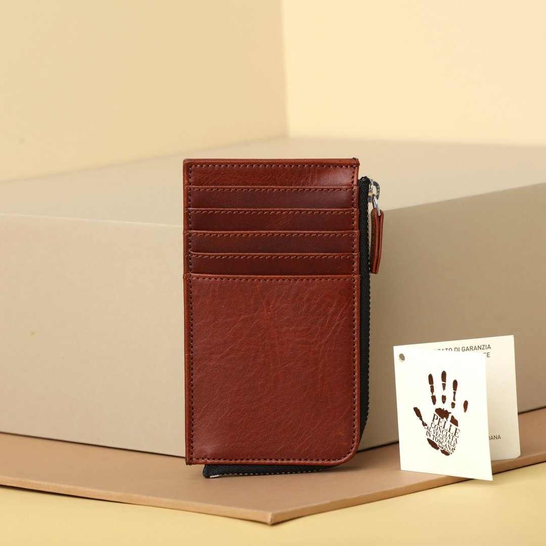 Leather Card Holder with Zip - 名片夹/名片盒 - 真皮 