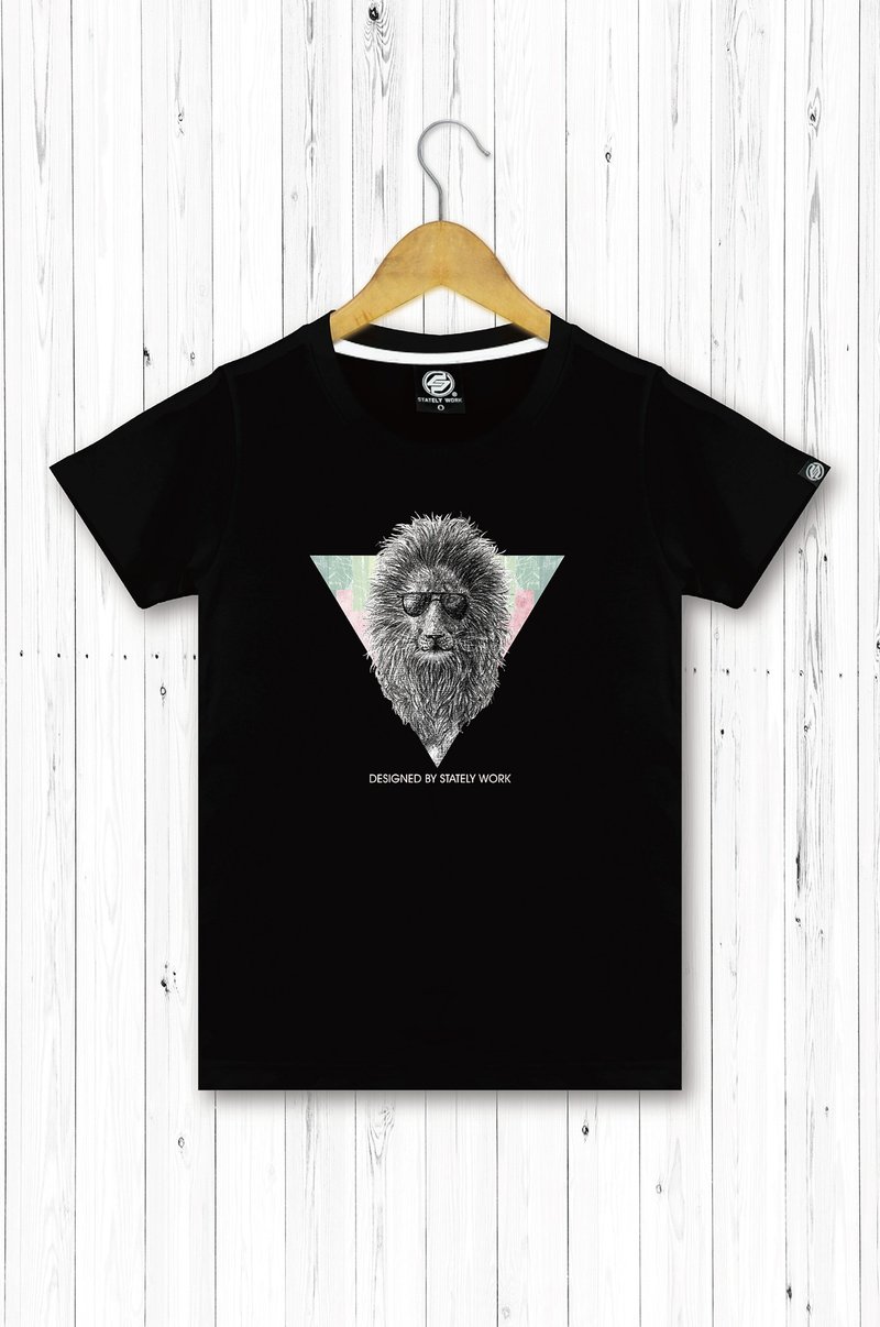 STATELYWORK黑道狮 女短T恤 黑灰白三色 - 女装 T 恤 - 棉．麻 黑色