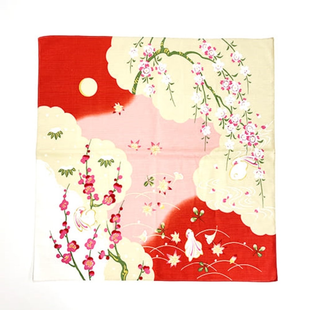 京都风吕敷包巾-中巾-兔与雪月花 - 海报/装饰画/版画 - 棉 