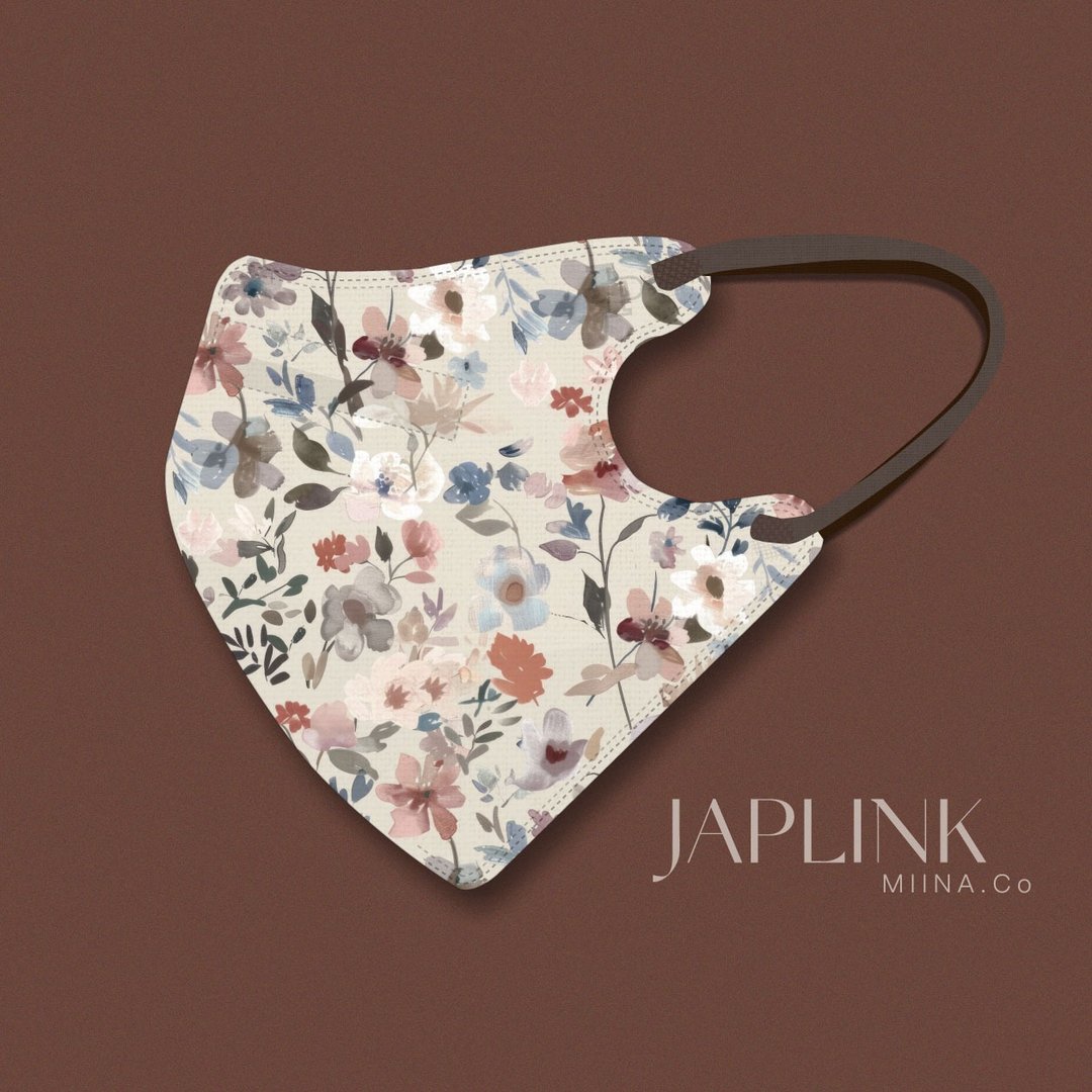 【标准】JAPLINK HEPA 高科技水驻极 立体医疗口罩- 繁花 - 口罩 - 聚酯纤维 咖啡色