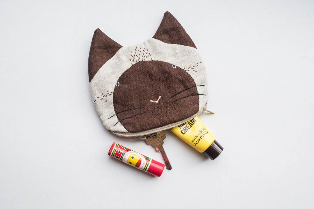 Siamese Cat small zip pouch case - 皮夹/钱包 - 棉 多色