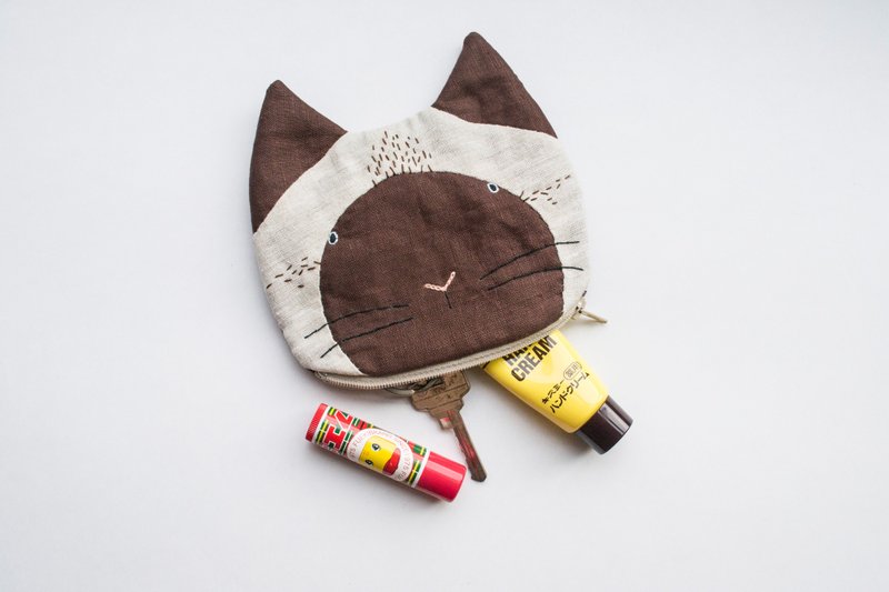 Siamese Cat small zip pouch case - 皮夹/钱包 - 棉．麻 多色